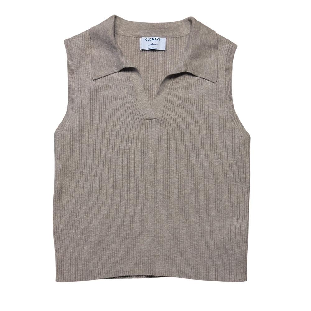 Old Navy Ribbed Sleeveless Polo Sweater Top MUSHROOM Size Large